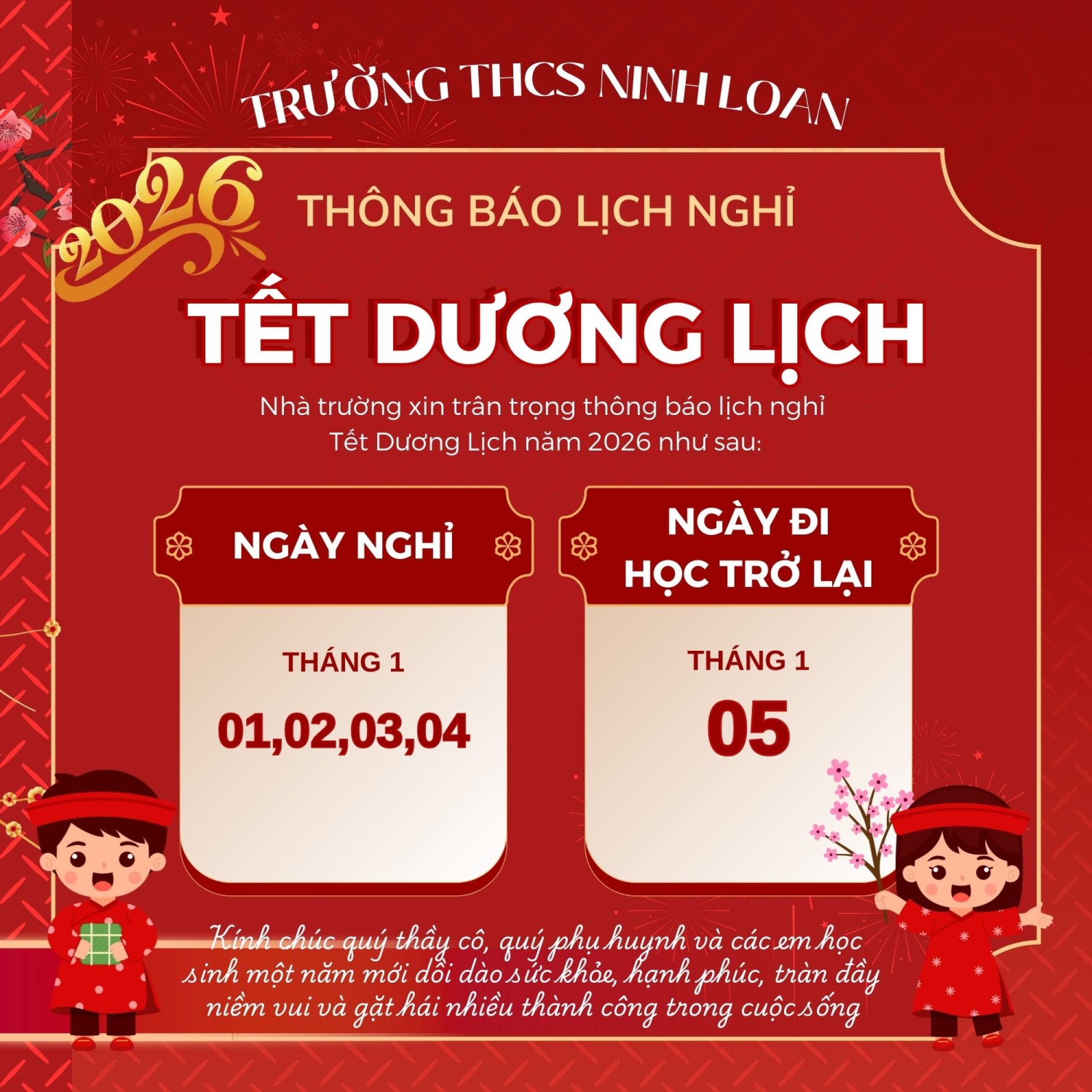 THÔNG BÁO NGHỈ TẾT DƯƠNG LỊCH NĂM 2026